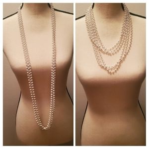 vintage three-strand long white beaded necklace